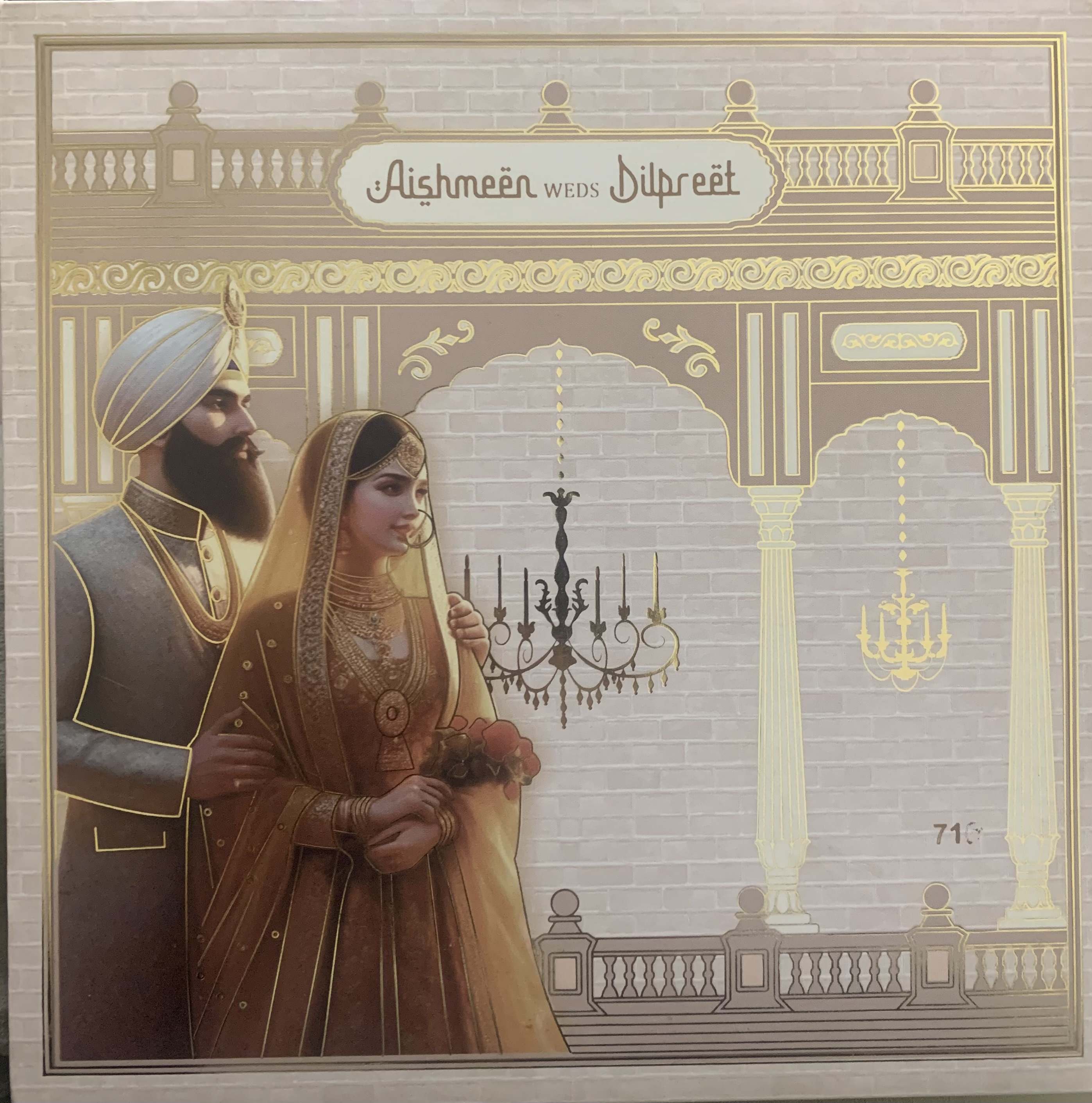Cream and Gold Sikh wedding card